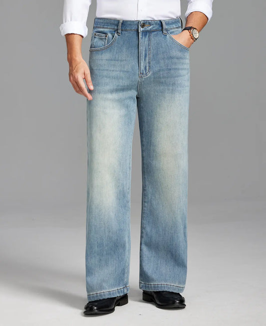Mens Fleece Lined Bootcut Jeans— Wide Leg & Stretch