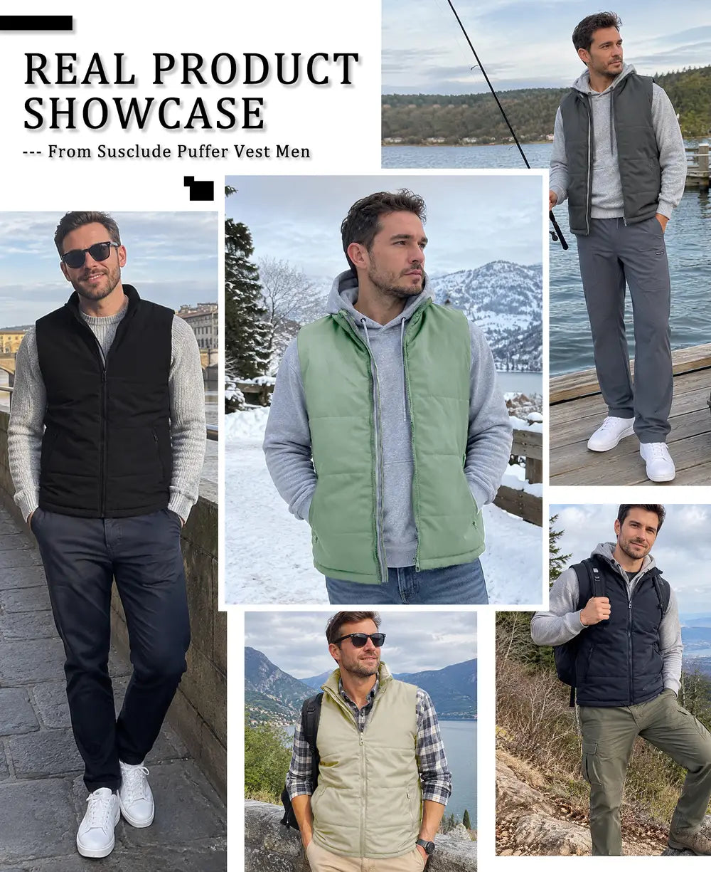 Mens Puffer Vest — Water Resistant & Sleeveless