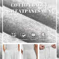 Men's white grey baggy sweatpants details: fabric, drawstring, elastic waistband and pocket.