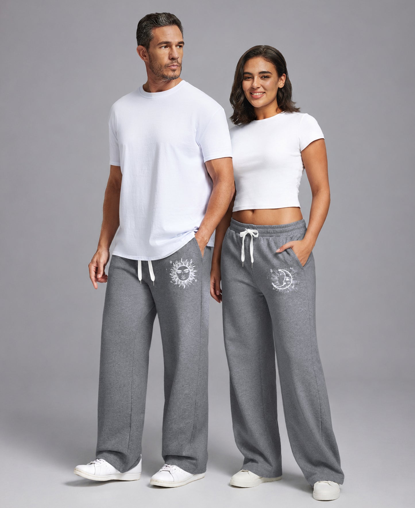Unisex Baggy Sweatpants Sun Moon Print Couples Joggers