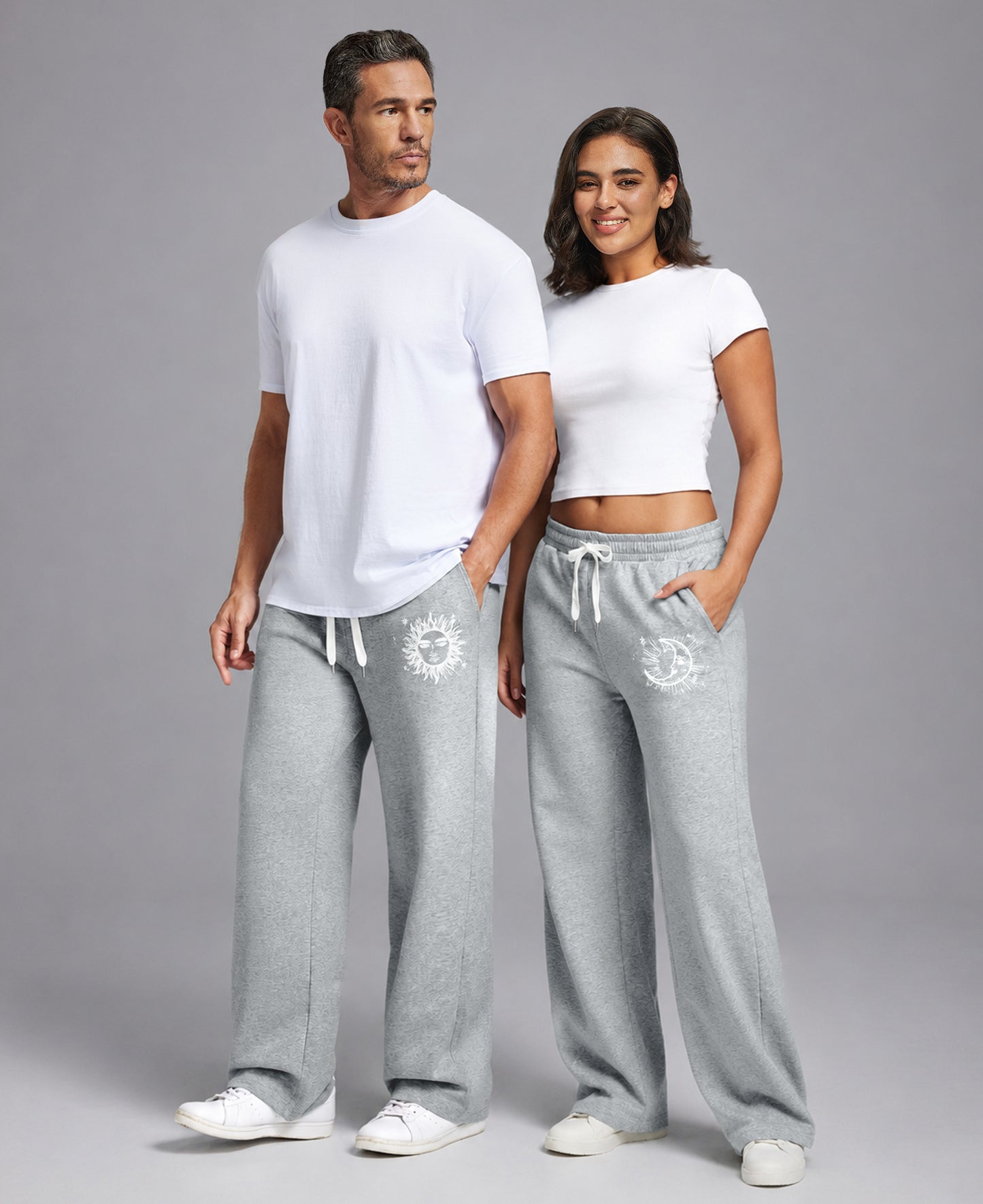 Unisex Baggy Sweatpants Sun Moon Print Couples Joggers