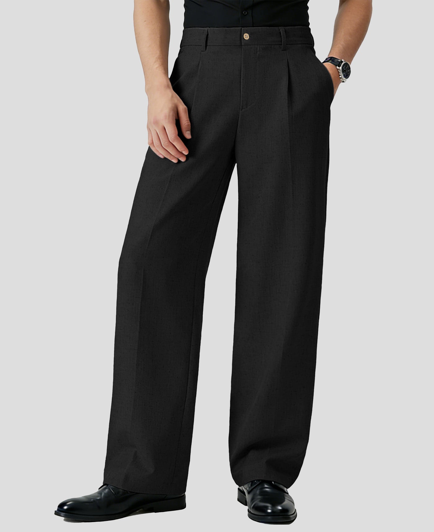 Mens Wide Leg Linen Pants – Classic Button & Inner Drawstring