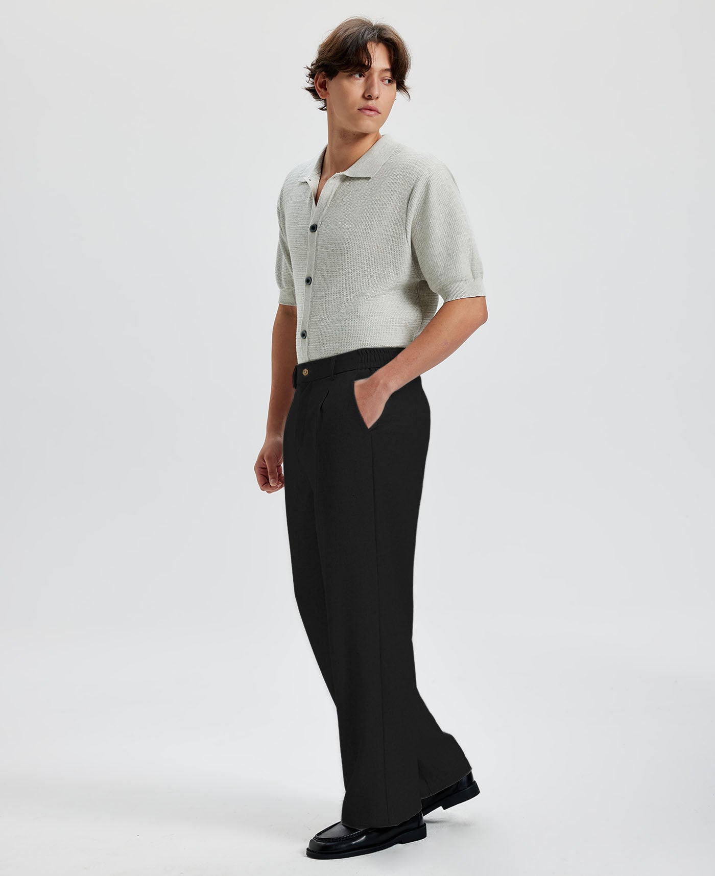 Mens Wide Leg Linen Pants – Classic Button & Inner Drawstring
