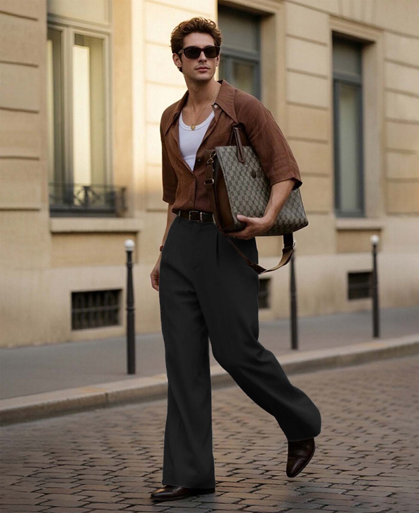 Mens Wide Leg Linen Pants – Classic Button & Inner Drawstring