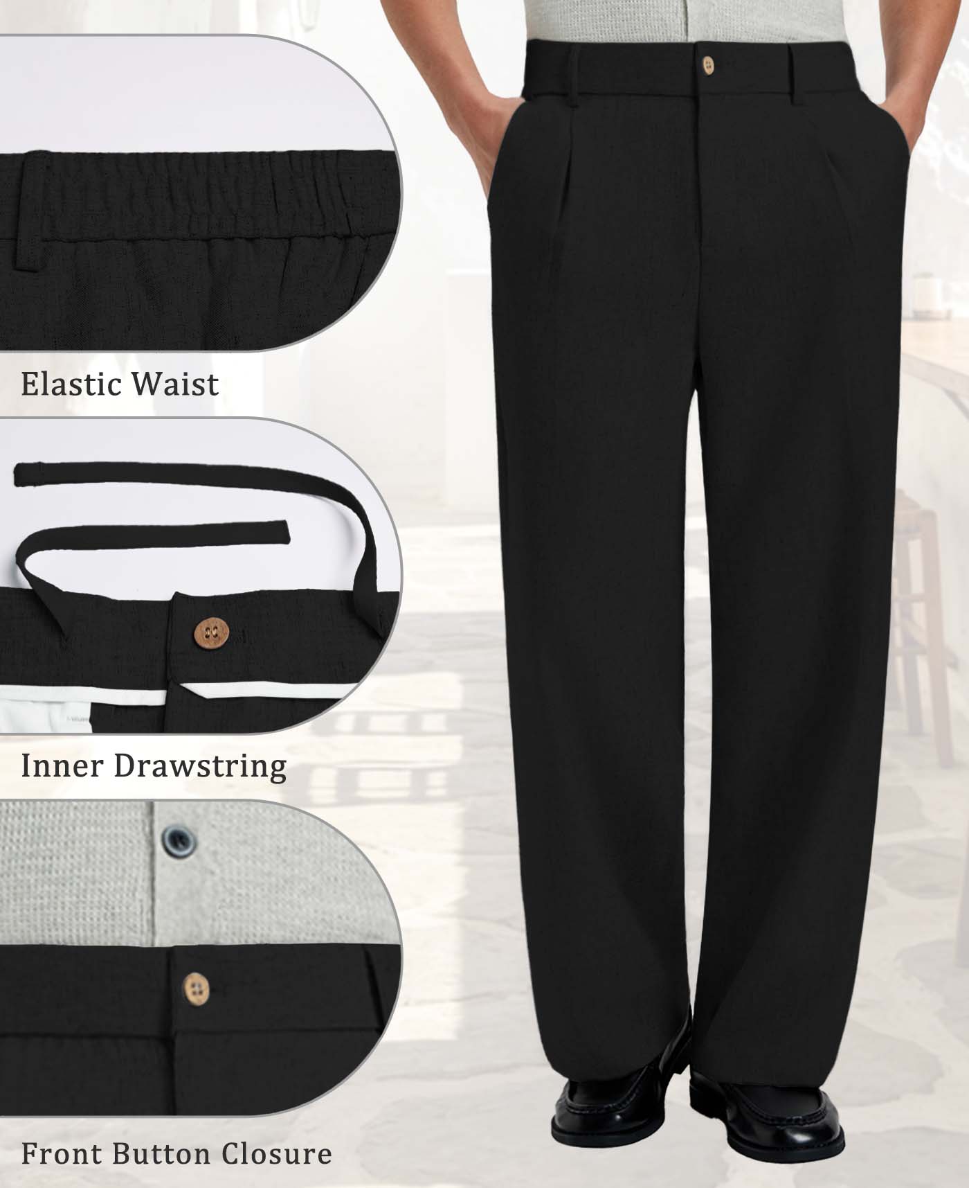 Mens Wide Leg Linen Pants – Classic Button & Inner Drawstring