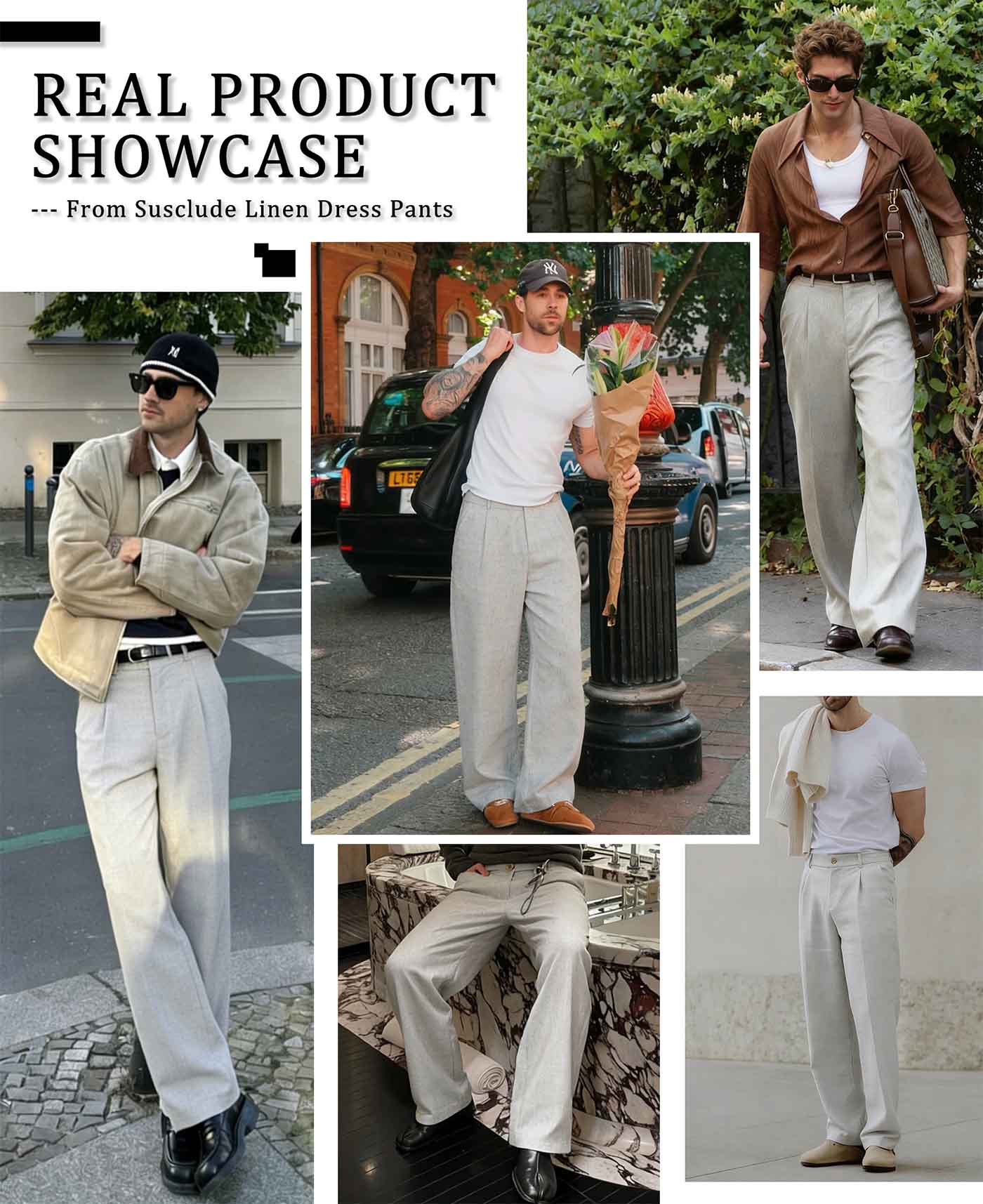 Mens Wide Leg Linen Pants – Classic Button & Inner Drawstring
