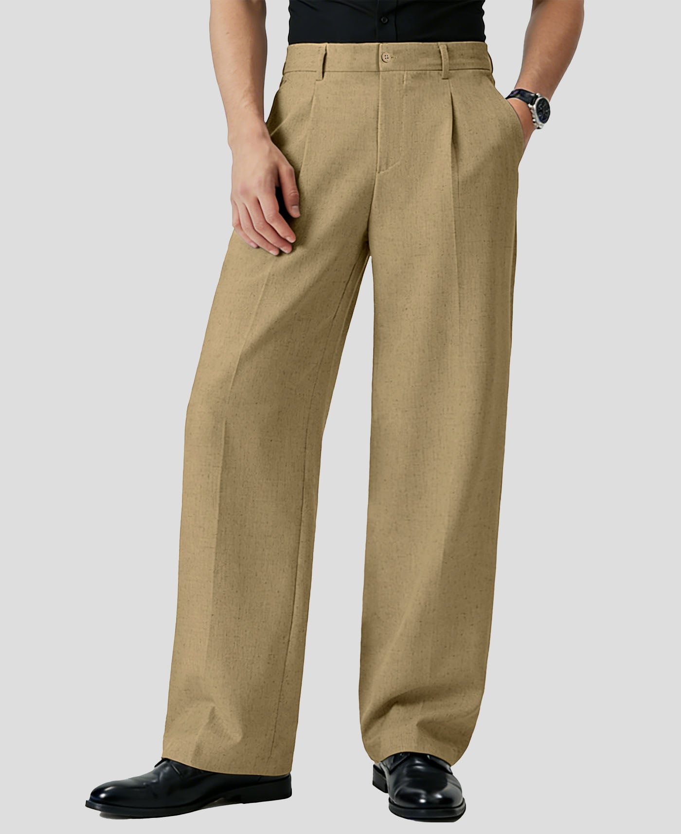 Mens Wide Leg Linen Pants – Classic Button & Inner Drawstring