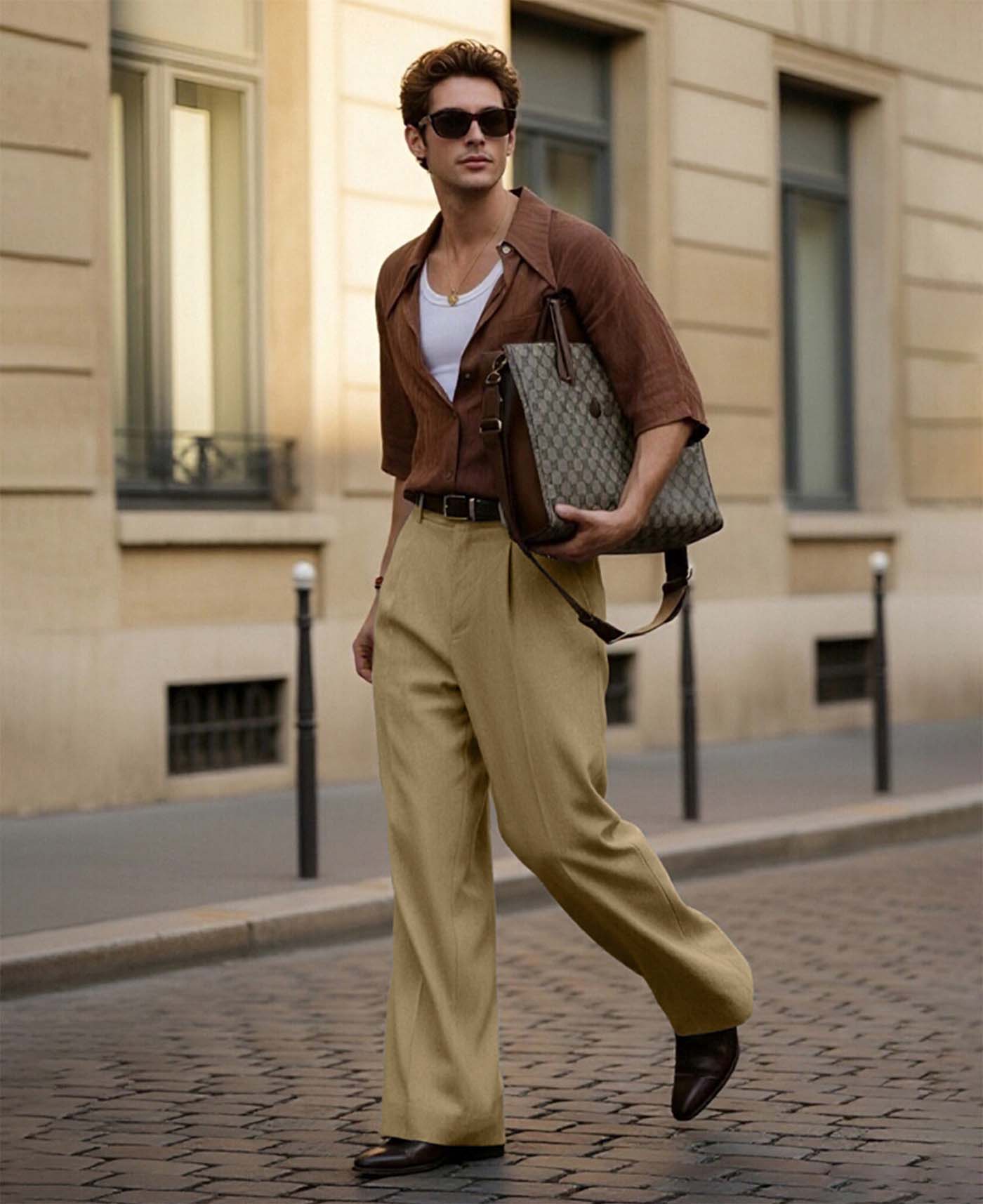 Mens Wide Leg Linen Pants – Classic Button & Inner Drawstring