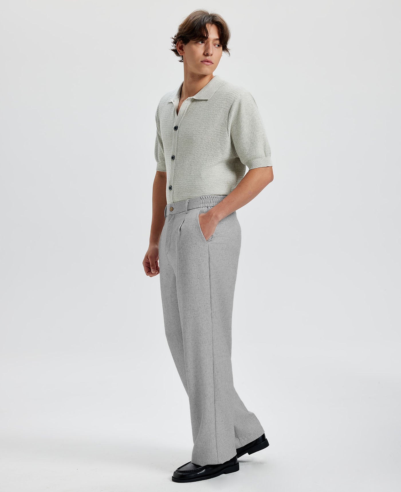 Mens Wide Leg Linen Pants – Classic Button & Inner Drawstring