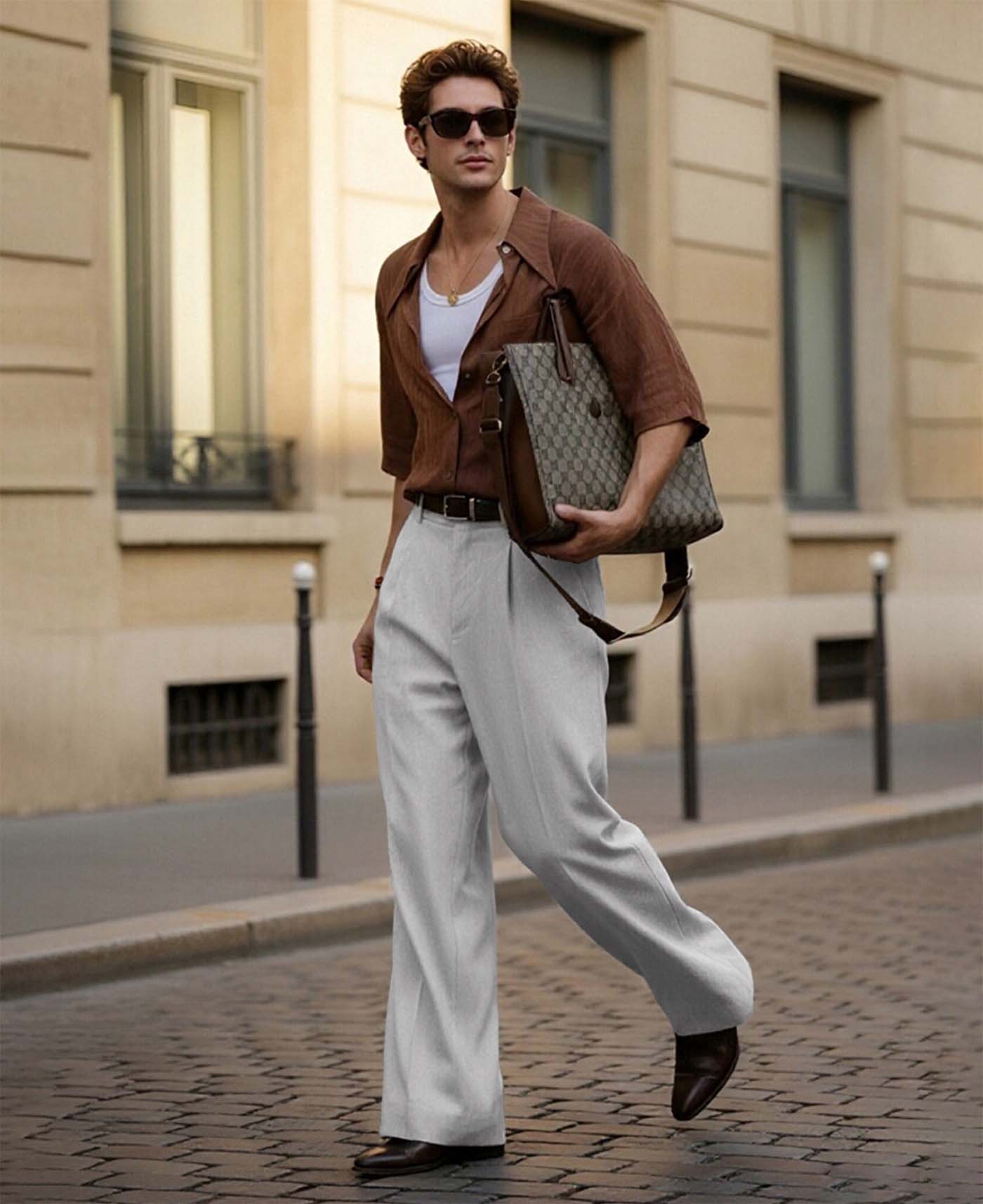 Mens Wide Leg Linen Pants – Classic Button & Inner Drawstring
