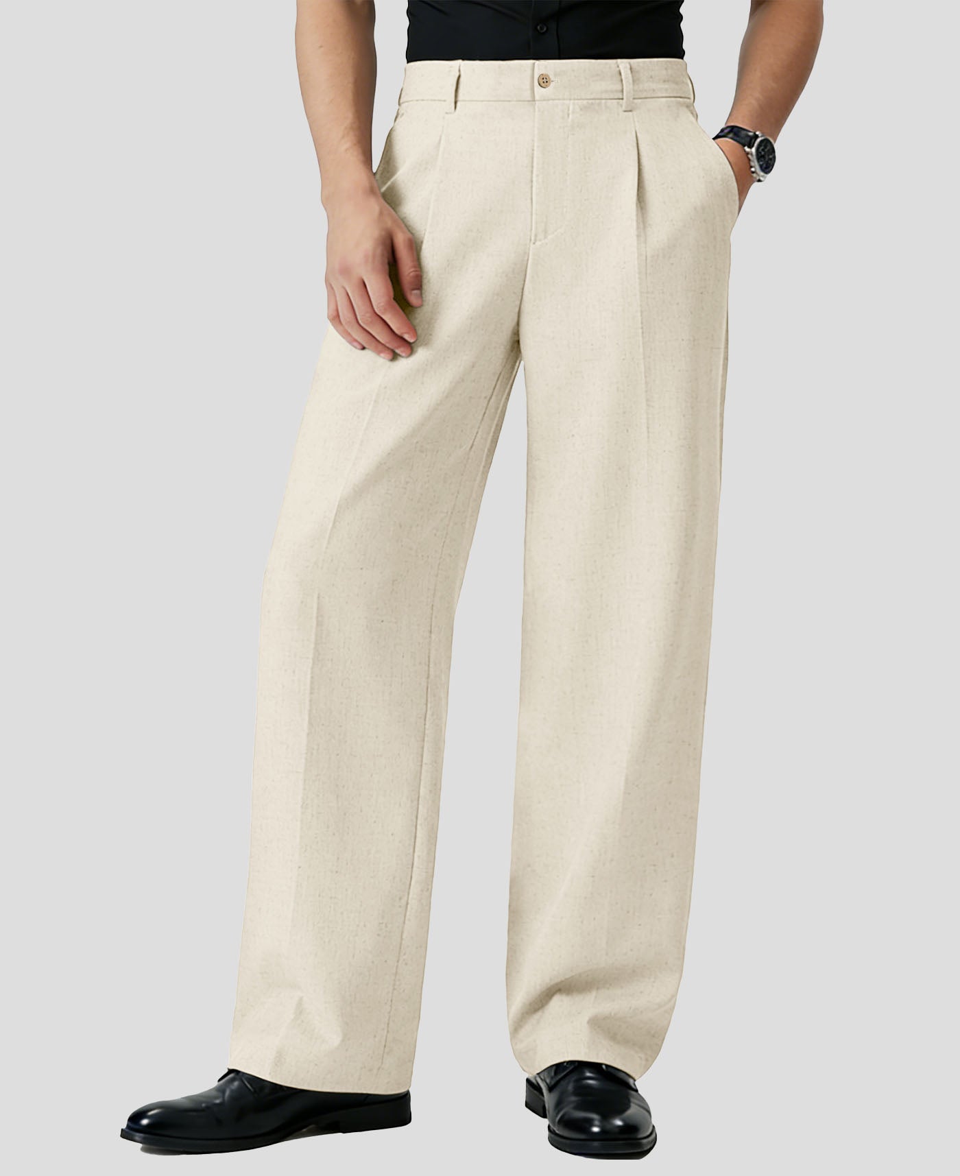 Mens Wide Leg Linen Pants – Classic Button & Inner Drawstring