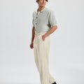 Mens Wide Leg Linen Pants – Classic Button & Inner Drawstring
