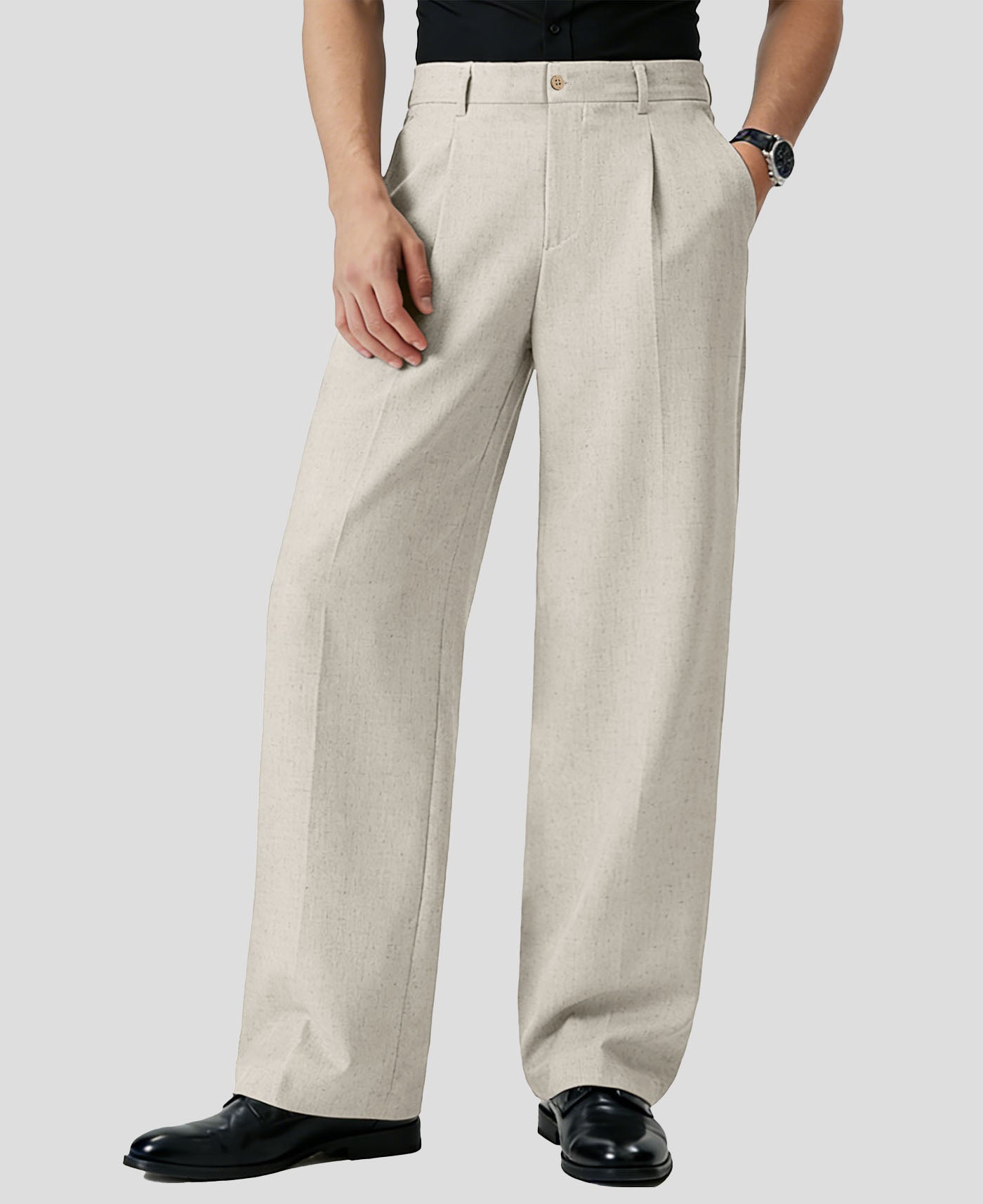 Mens Wide Leg Linen Pants – Classic Button & Inner Drawstring