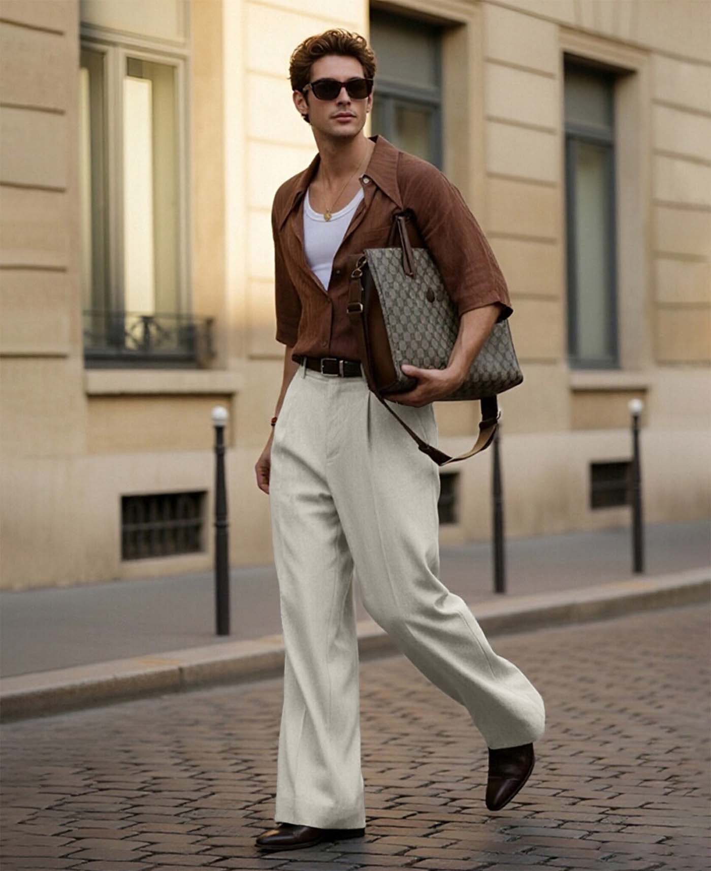 Mens Wide Leg Linen Pants – Classic Button & Inner Drawstring