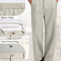 Mens Wide Leg Linen Pants – Classic Button & Inner Drawstring