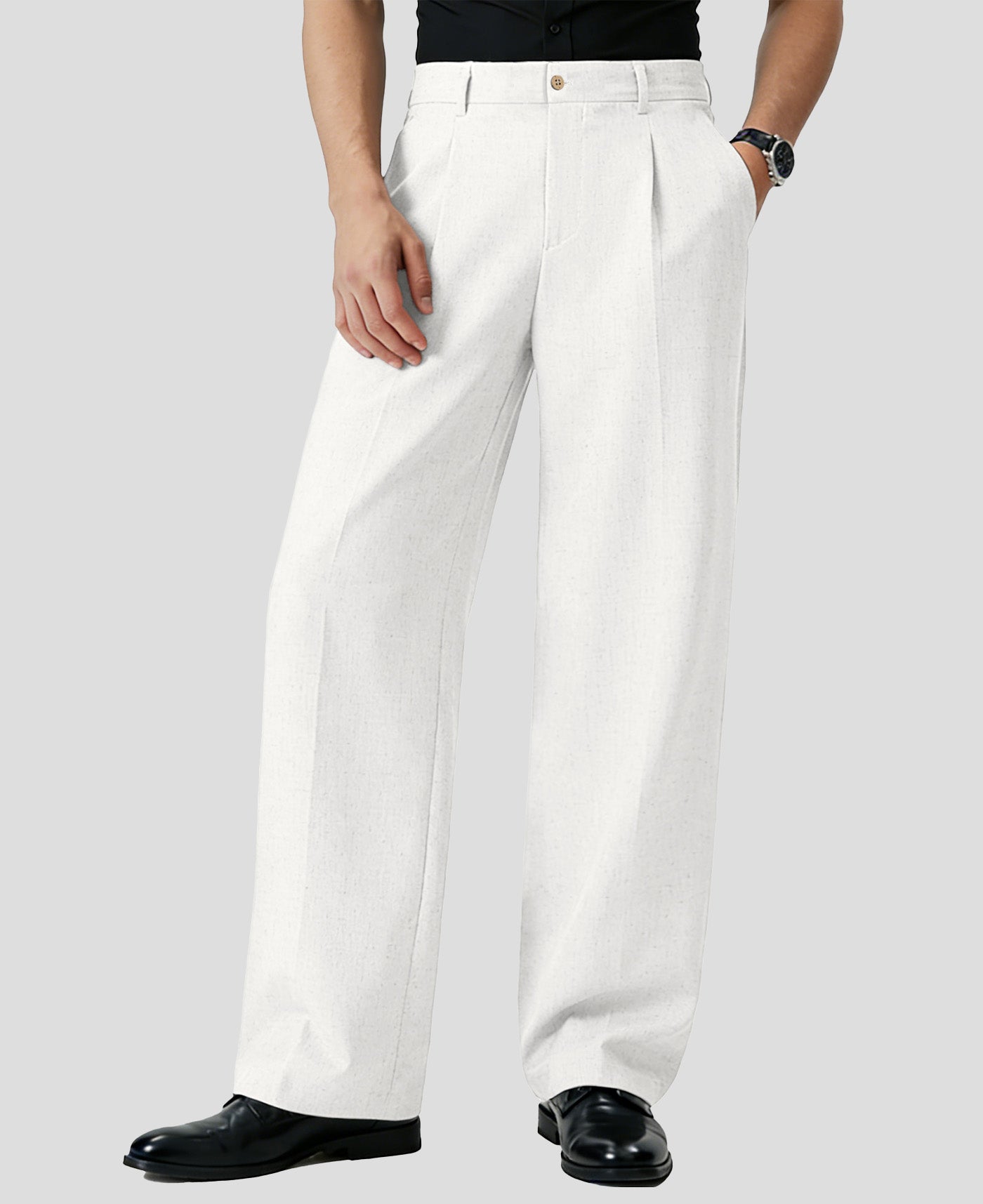 Mens Wide Leg Linen Pants – Classic Button & Inner Drawstring