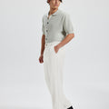 Mens Wide Leg Linen Pants – Classic Button & Inner Drawstring