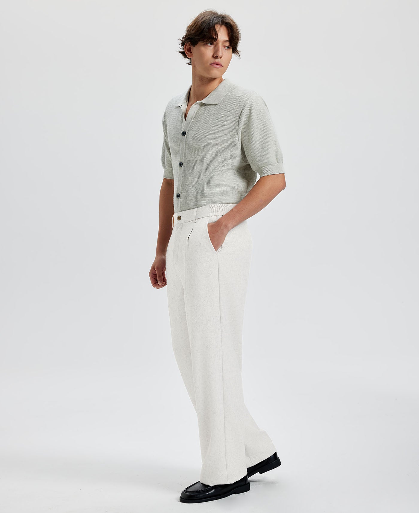 Mens Wide Leg Linen Pants – Classic Button & Inner Drawstring