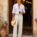 Mens Wide Leg Linen Pants – Extended Tab & Inner Drawstring