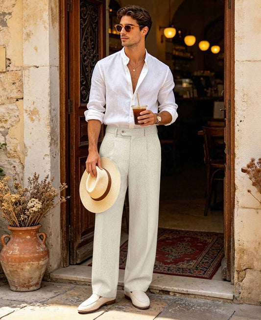 Mens Wide Leg Linen Pants – Extended Tab & Inner Drawstring