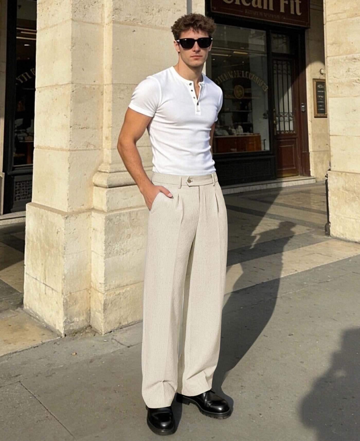 Mens Wide Leg Linen Pants – Extended Tab & Inner Drawstring