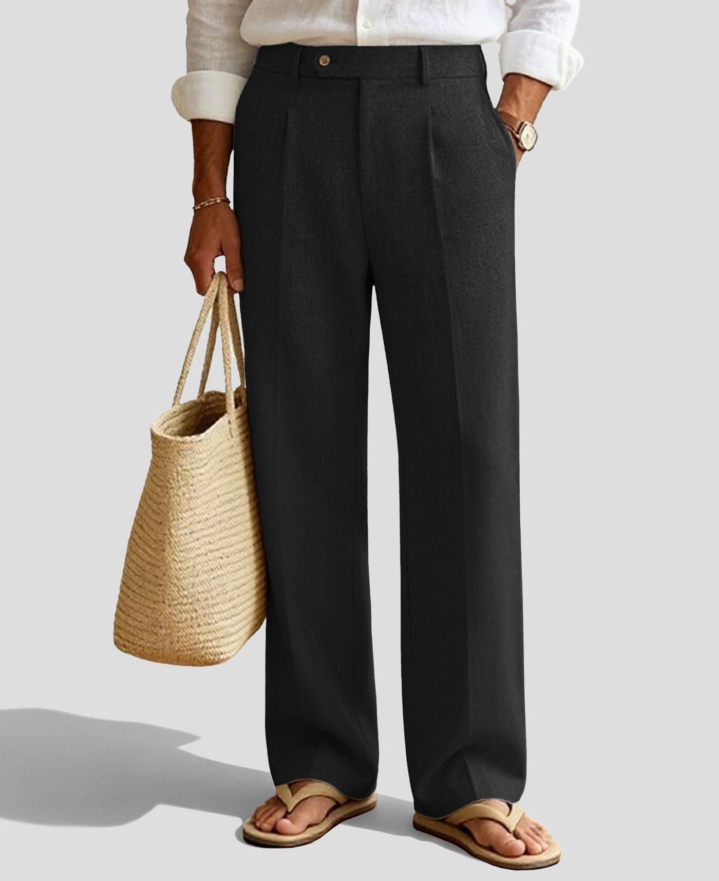 Mens Wide Leg Linen Pants – Extended Tab & Inner Drawstring