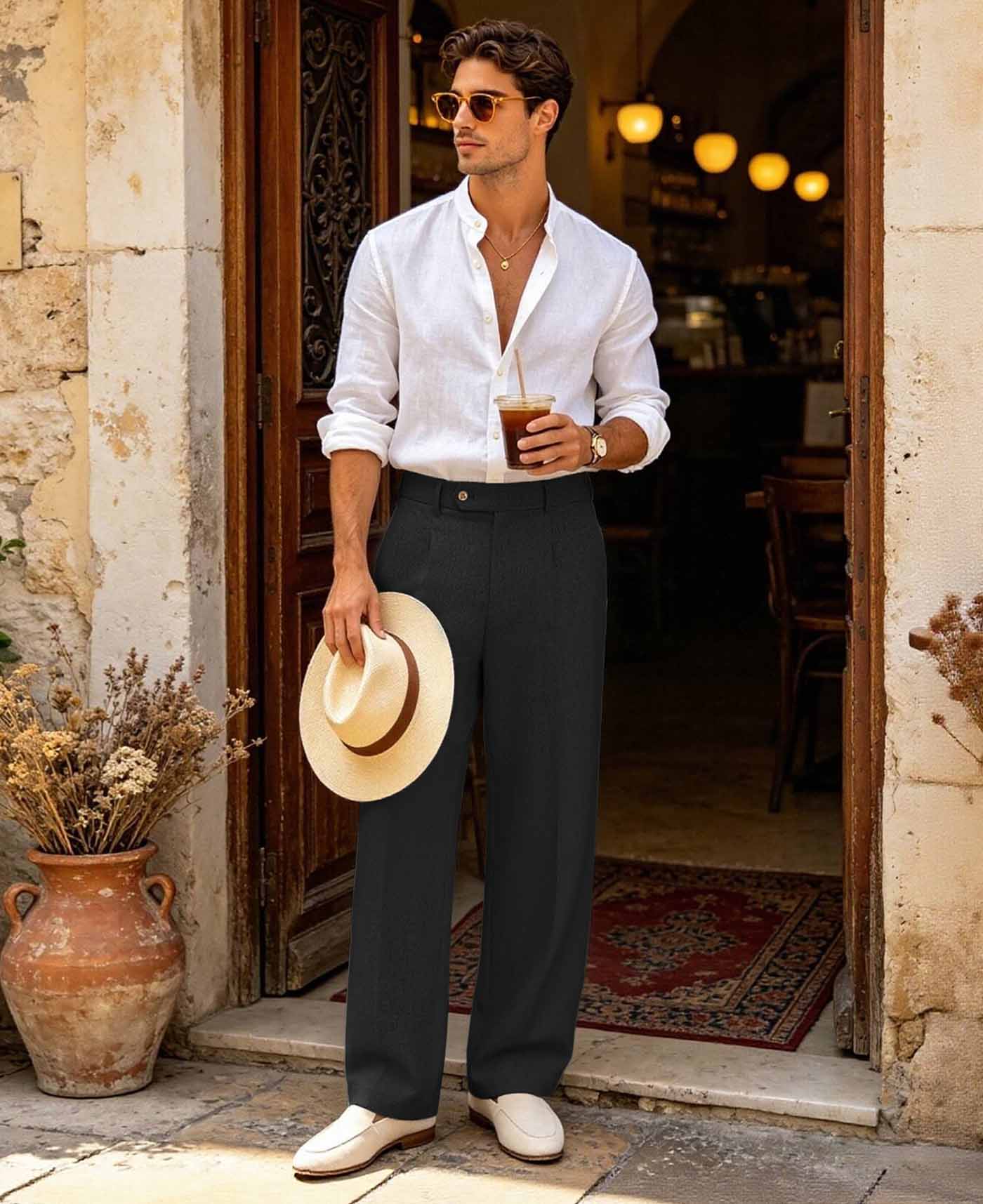 Mens Wide Leg Linen Pants – Extended Tab & Inner Drawstring