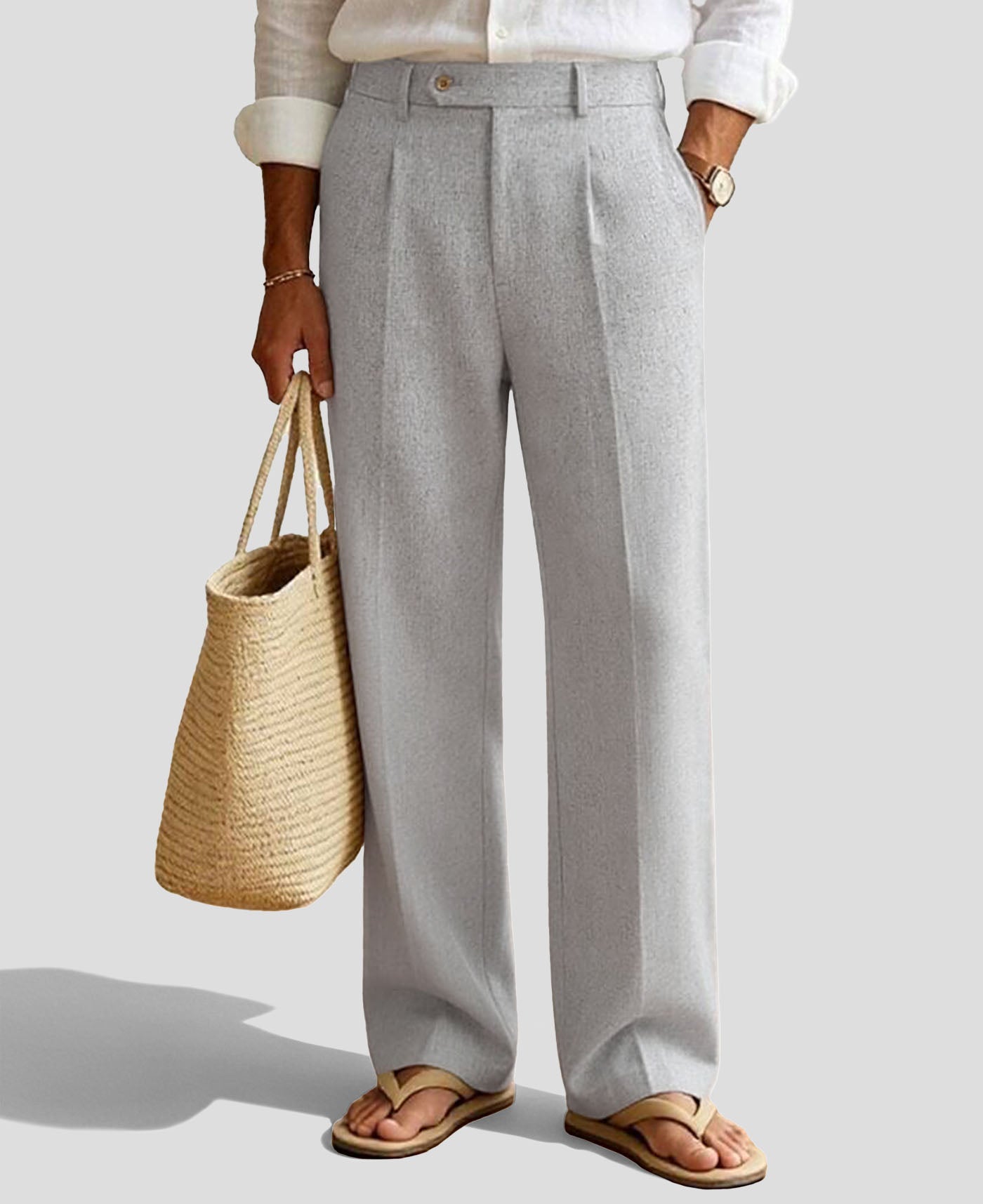 Mens Wide Leg Linen Pants – Extended Tab & Inner Drawstring