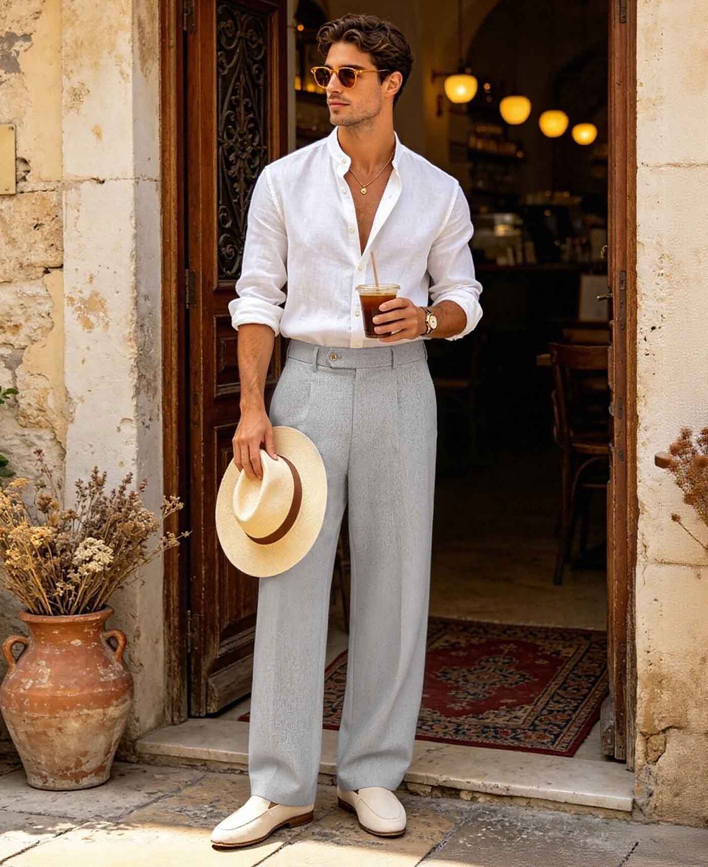 Mens Wide Leg Linen Pants – Extended Tab & Inner Drawstring