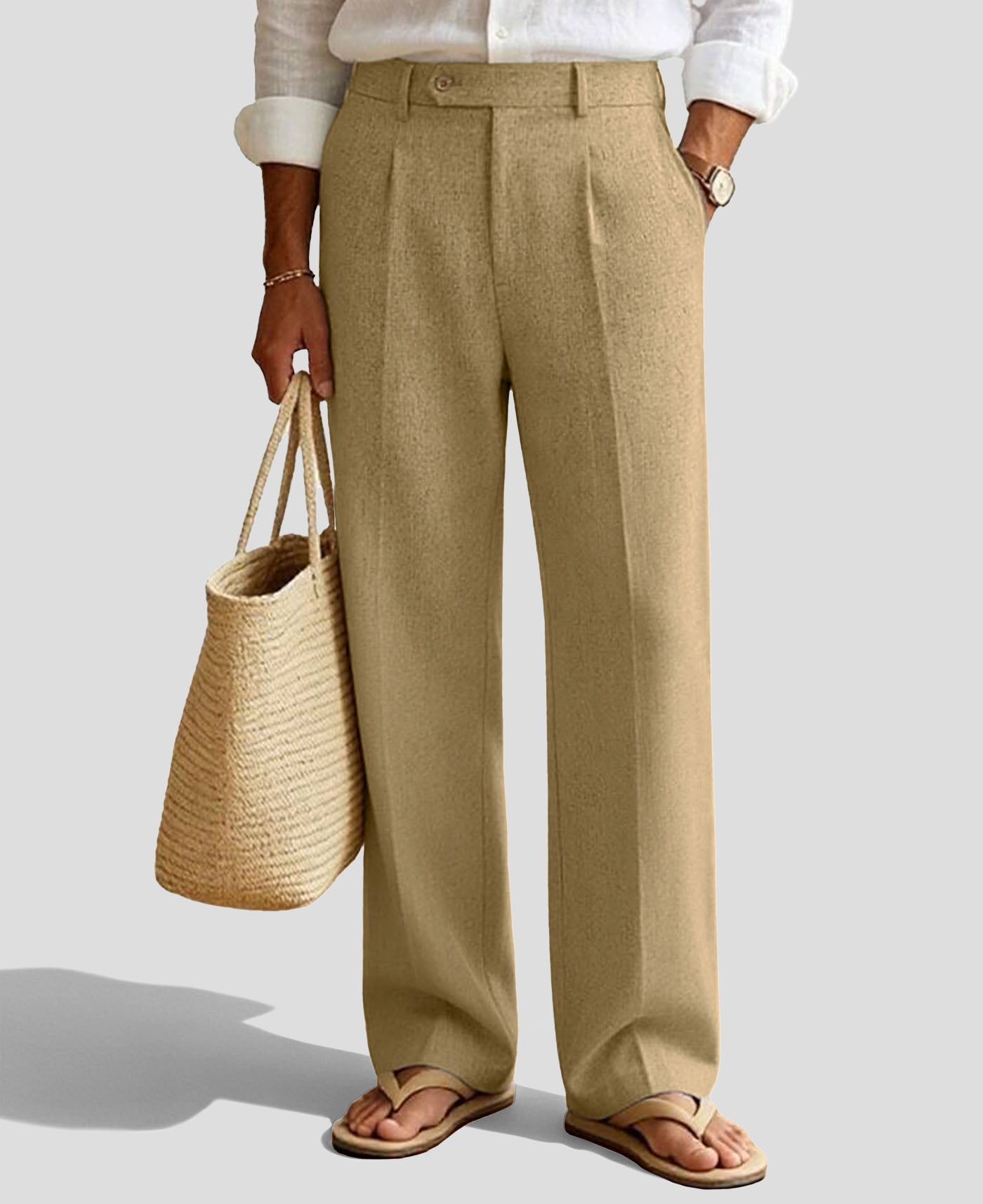 Mens Wide Leg Linen Pants – Extended Tab & Inner Drawstring
