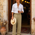 Mens Wide Leg Linen Pants – Extended Tab & Inner Drawstring