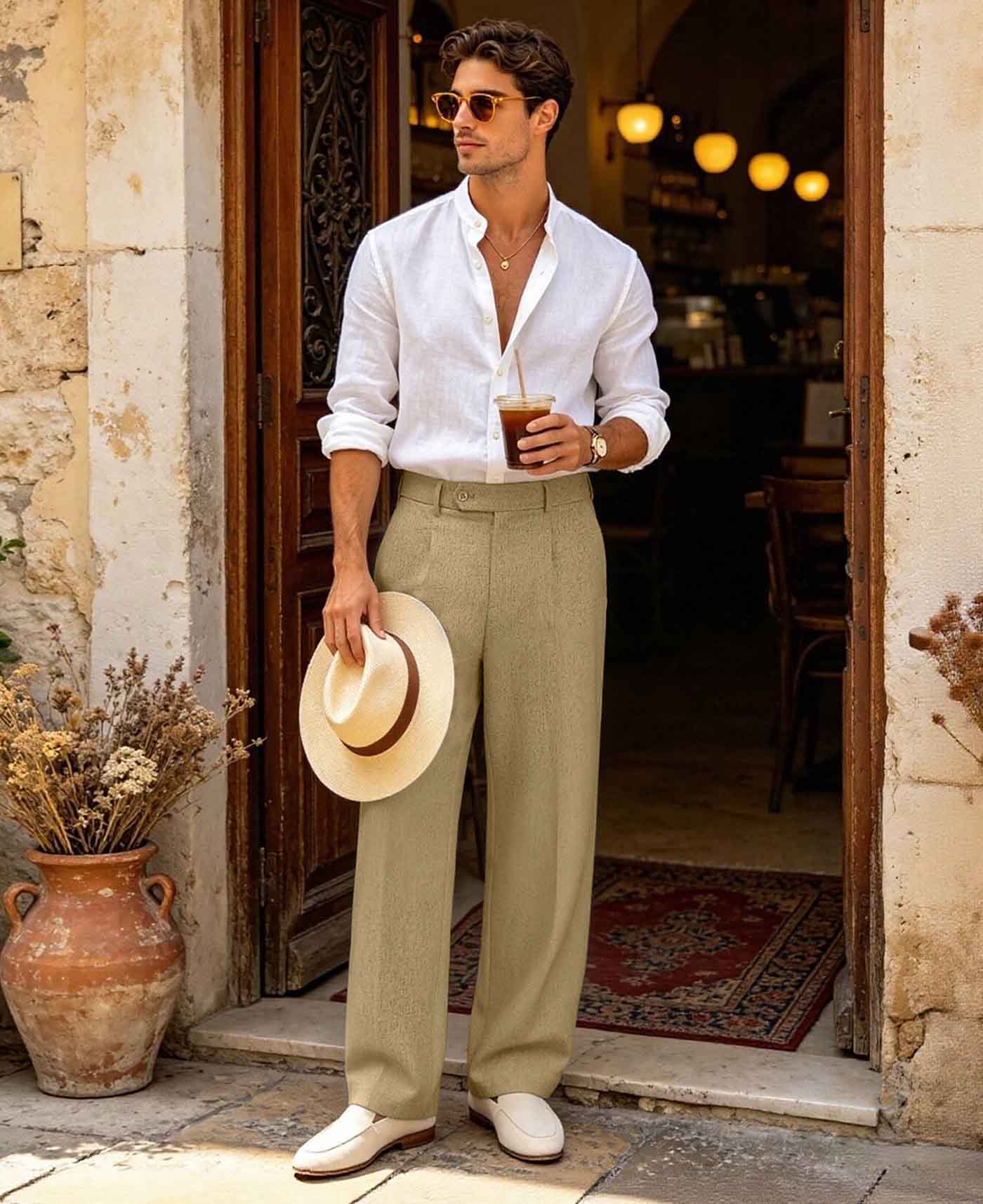 Mens Wide Leg Linen Pants – Extended Tab & Inner Drawstring