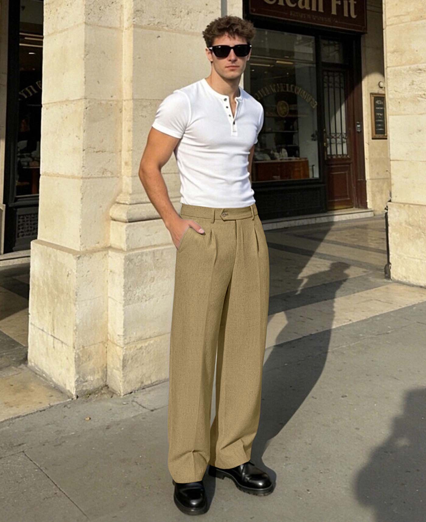 Mens Wide Leg Linen Pants – Extended Tab & Inner Drawstring