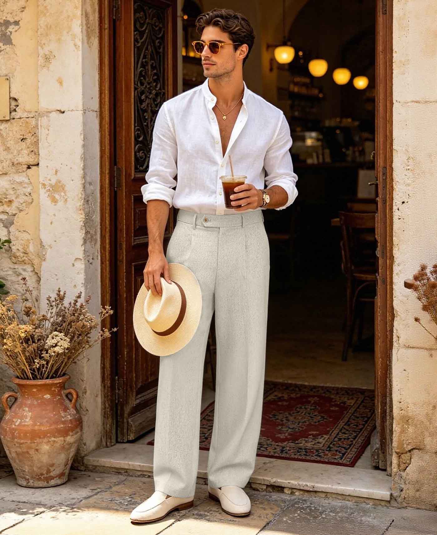 Mens Wide Leg Linen Pants – Extended Tab & Inner Drawstring