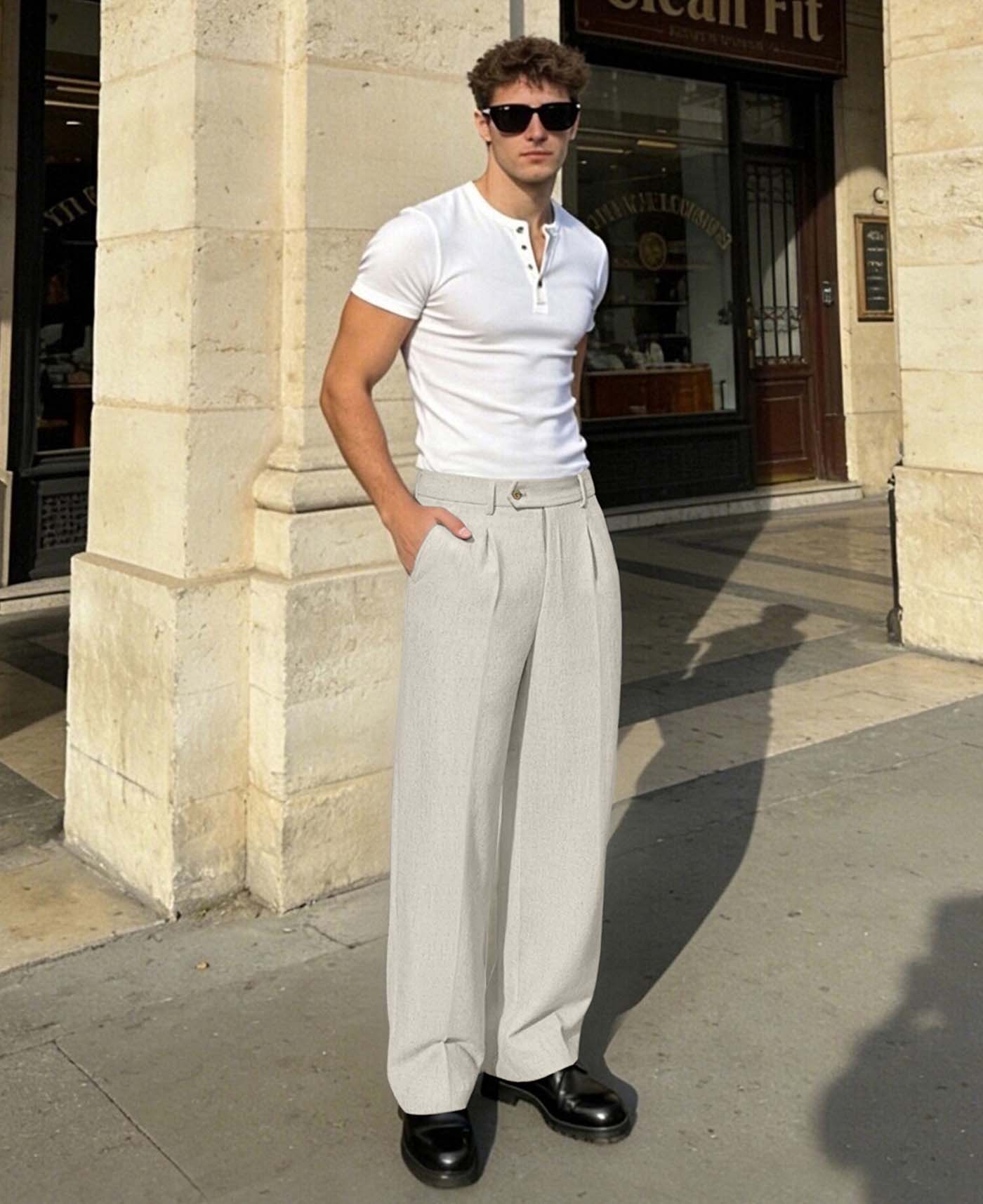 Mens Wide Leg Linen Pants – Extended Tab & Inner Drawstring