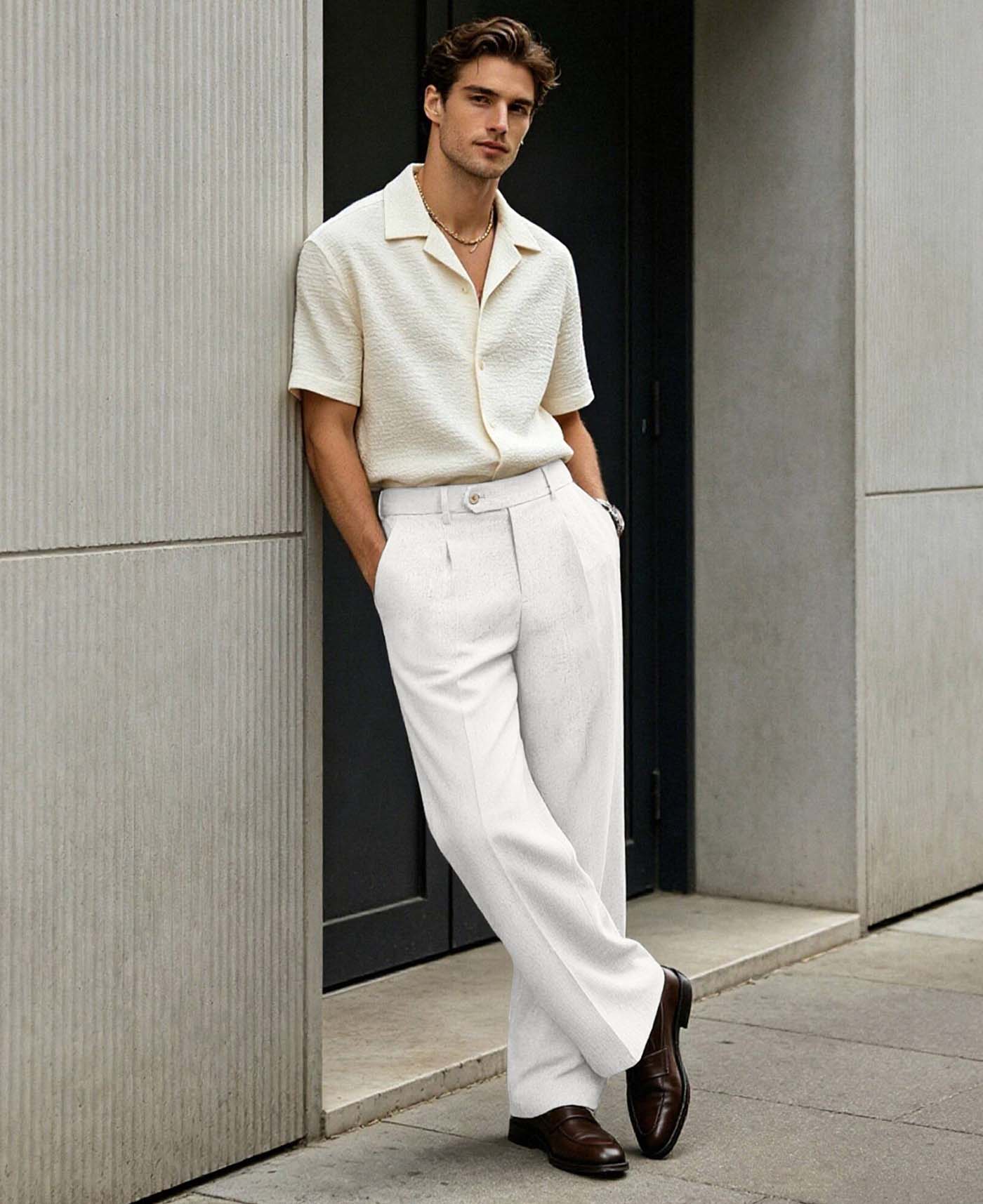 Mens Wide Leg Linen Pants – Extended Tab & Inner Drawstring