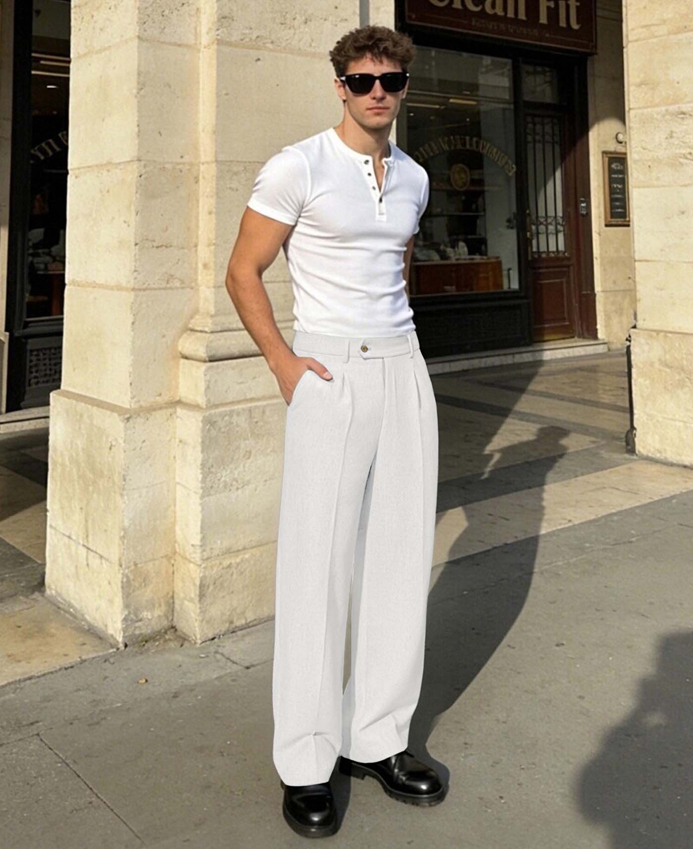 Mens Wide Leg Linen Pants – Extended Tab & Inner Drawstring