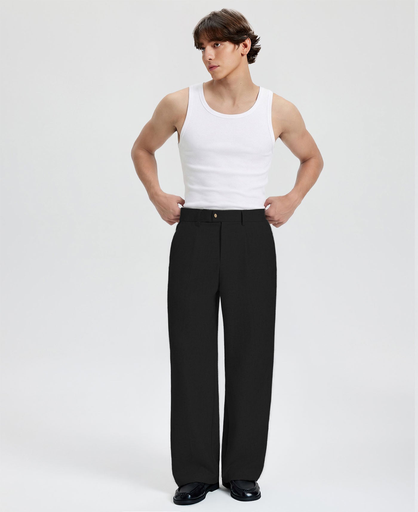 Mens Wide Leg Linen Pants – Square Waistband & Inner Drawstring