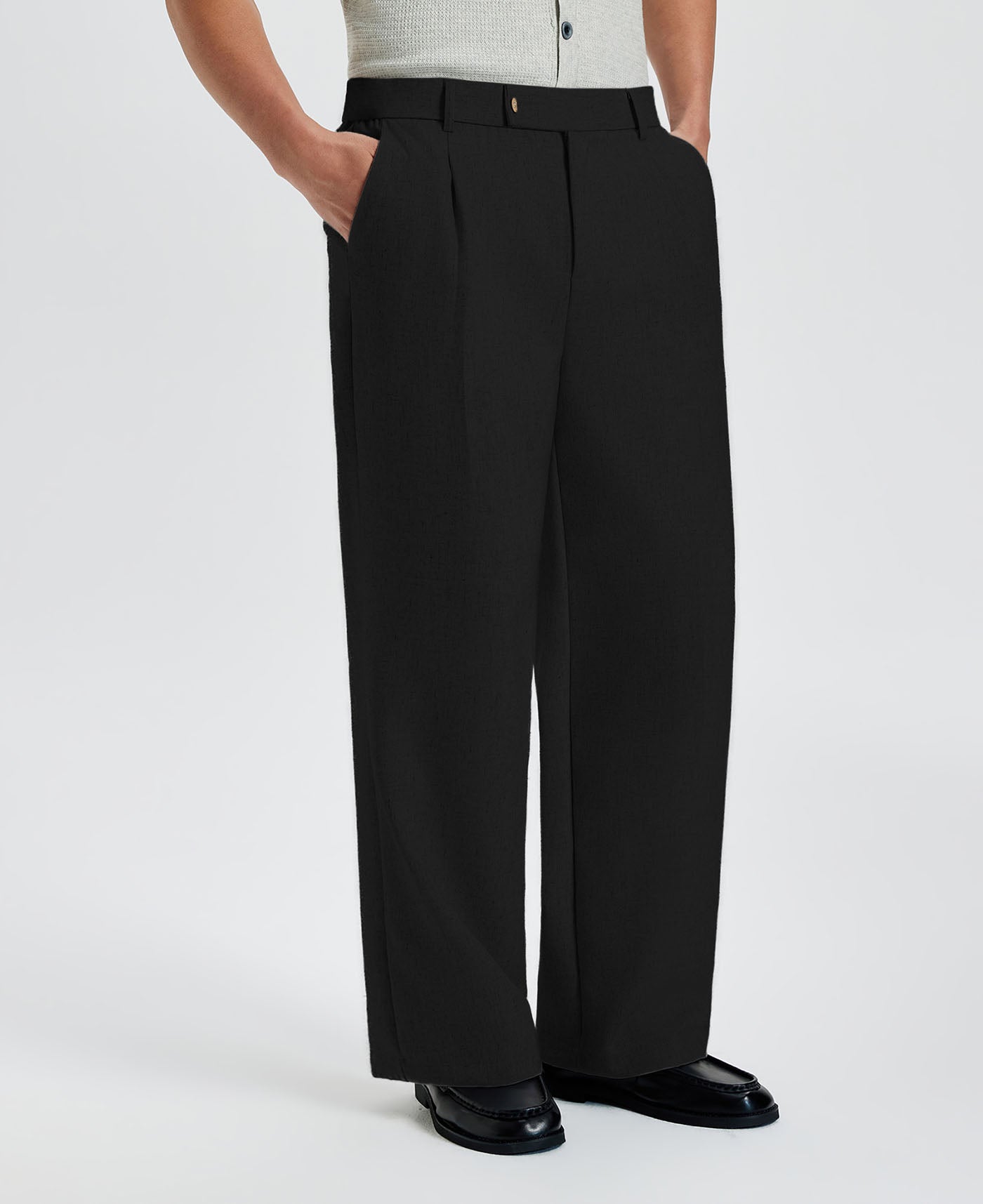 Mens Wide Leg Linen Pants – Square Waistband & Inner Drawstring