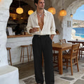 Mens Wide Leg Linen Pants – Square Waistband & Inner Drawstring