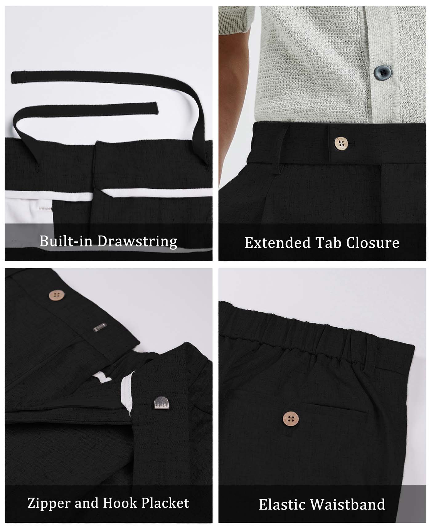 Mens Wide Leg Linen Pants – Square Waistband & Inner Drawstring