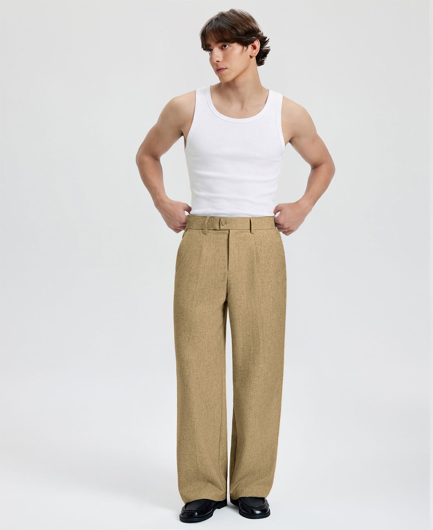 Mens Wide Leg Linen Pants – Square Waistband & Inner Drawstring