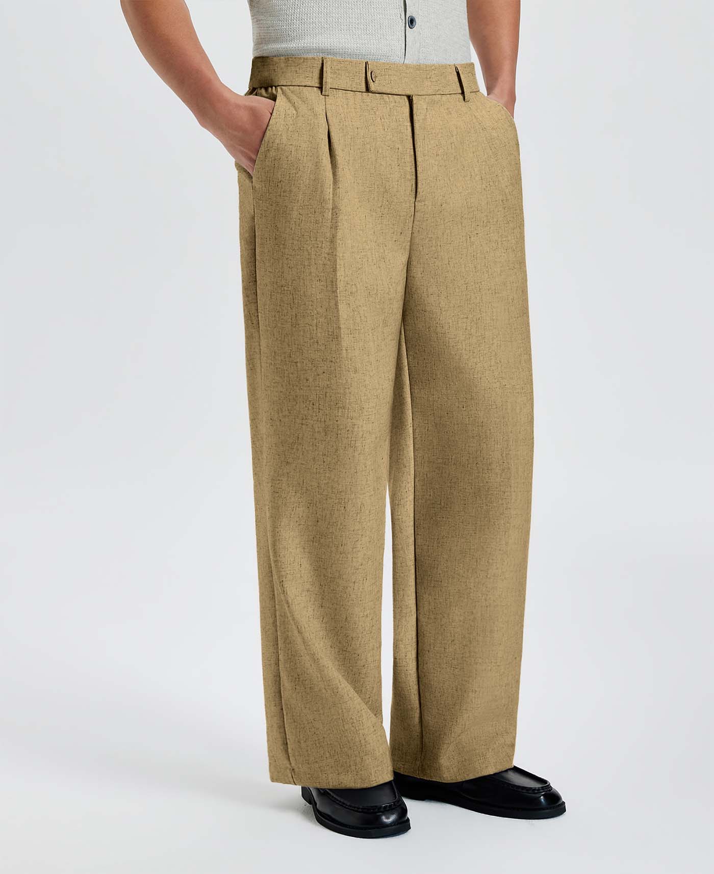 Mens Wide Leg Linen Pants – Square Waistband & Inner Drawstring