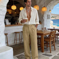 Mens Wide Leg Linen Pants – Square Waistband & Inner Drawstring