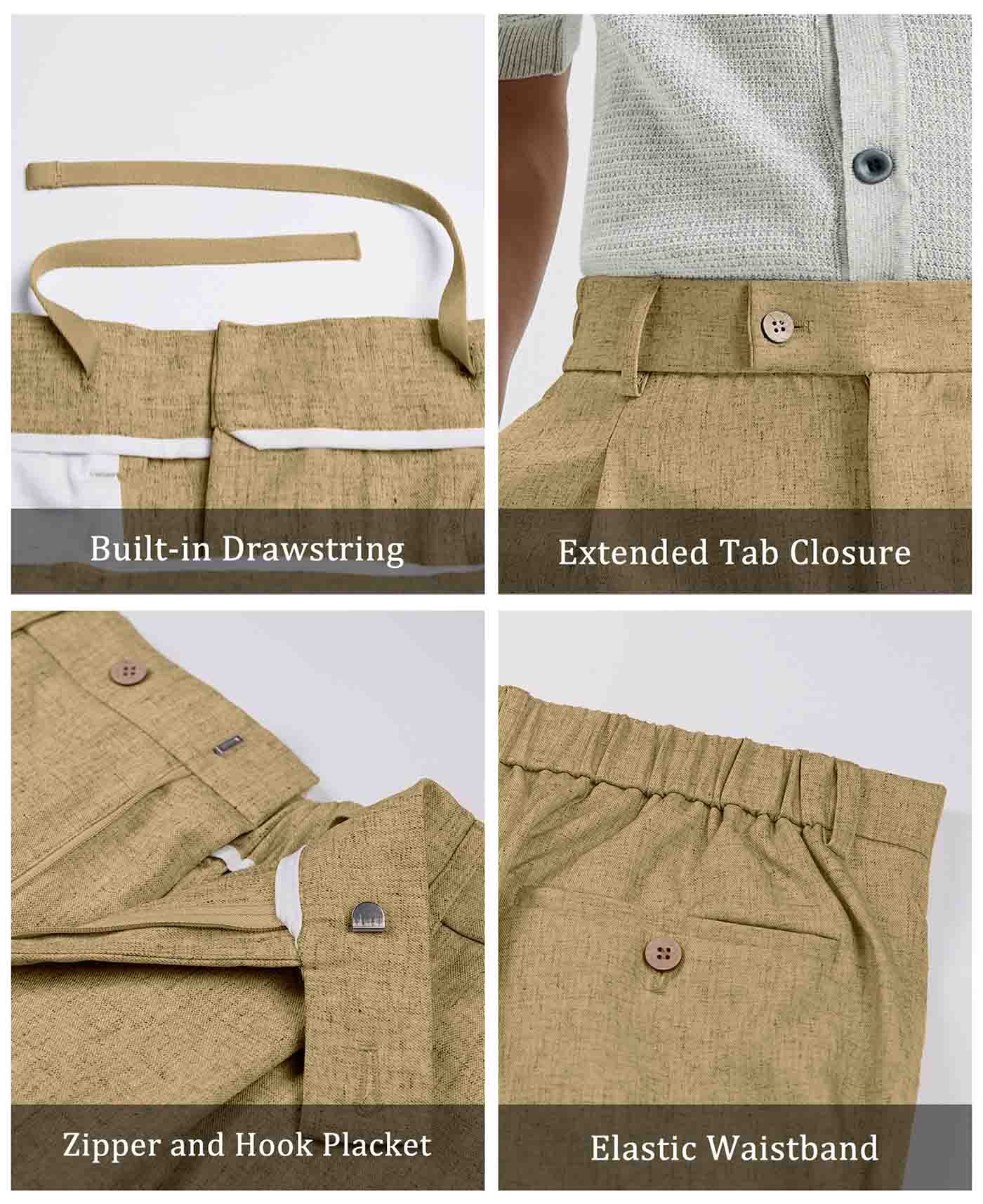 Mens Wide Leg Linen Pants – Square Waistband & Inner Drawstring