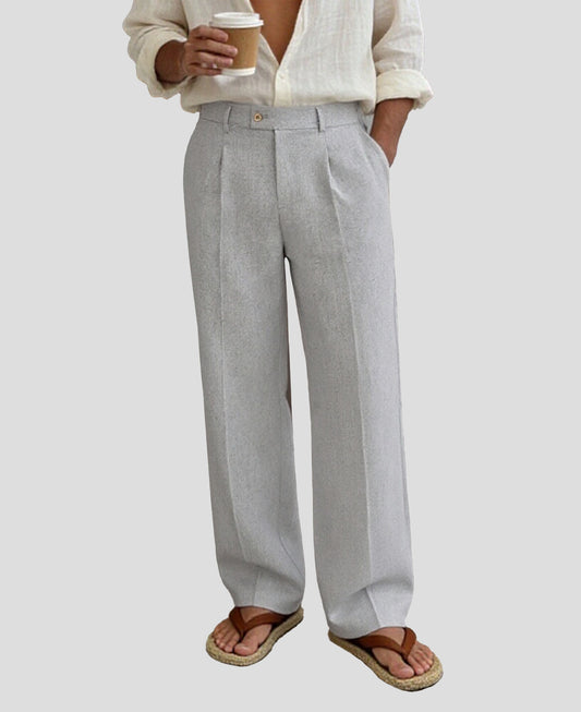 Mens Wide Leg Linen Pants – Square Waistband & Inner Drawstring
