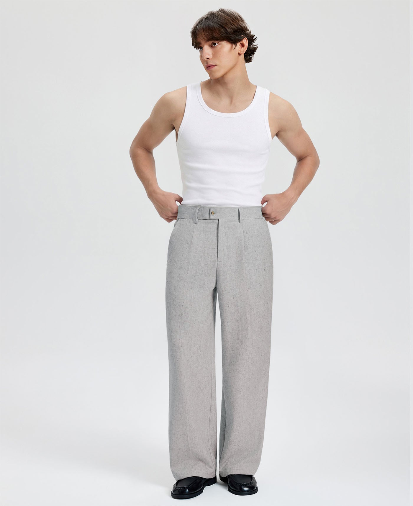 Mens Wide Leg Linen Pants – Square Waistband & Inner Drawstring