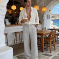 Mens Wide Leg Linen Pants – Square Waistband & Inner Drawstring