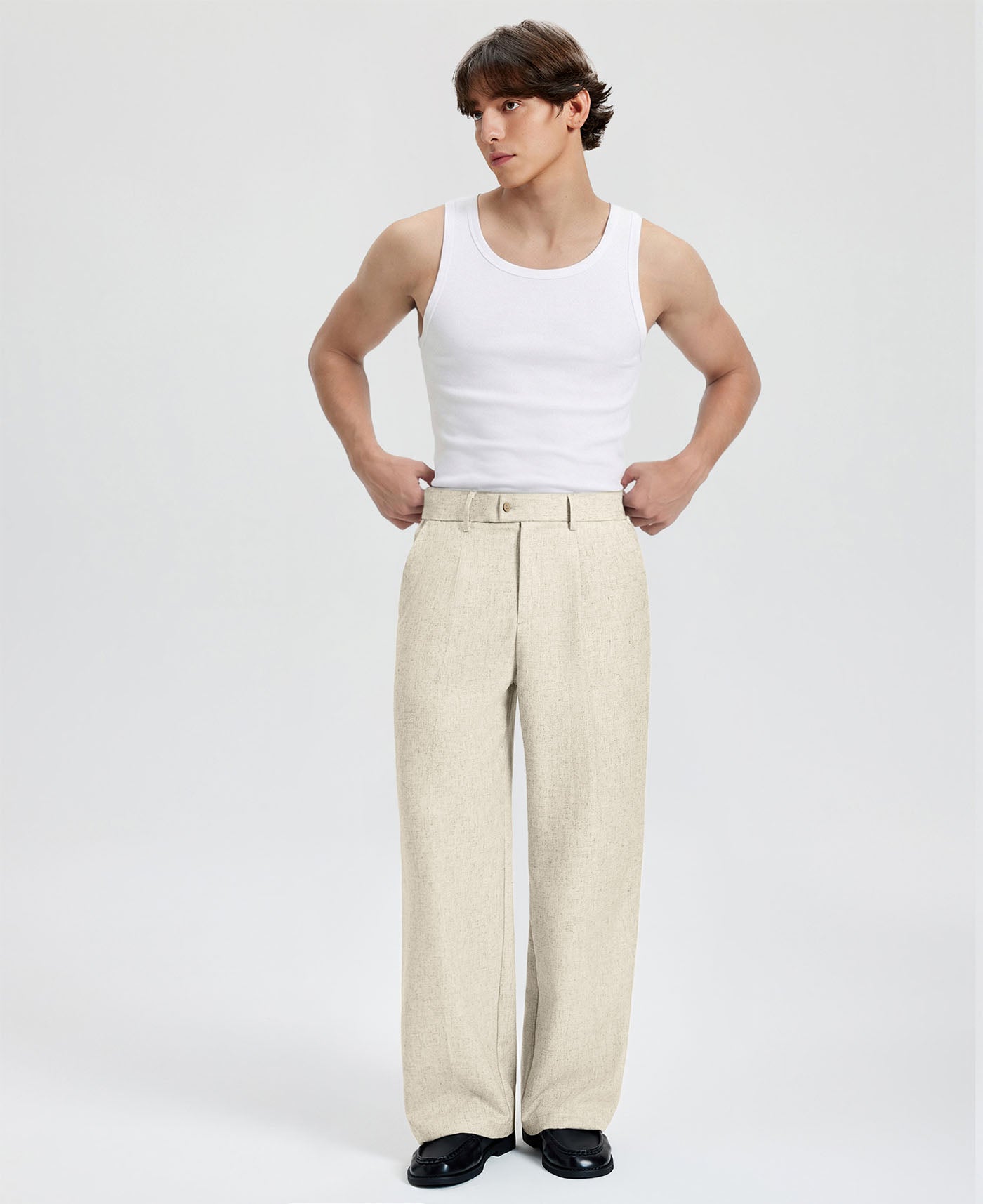 Mens Wide Leg Linen Pants – Square Waistband & Inner Drawstring