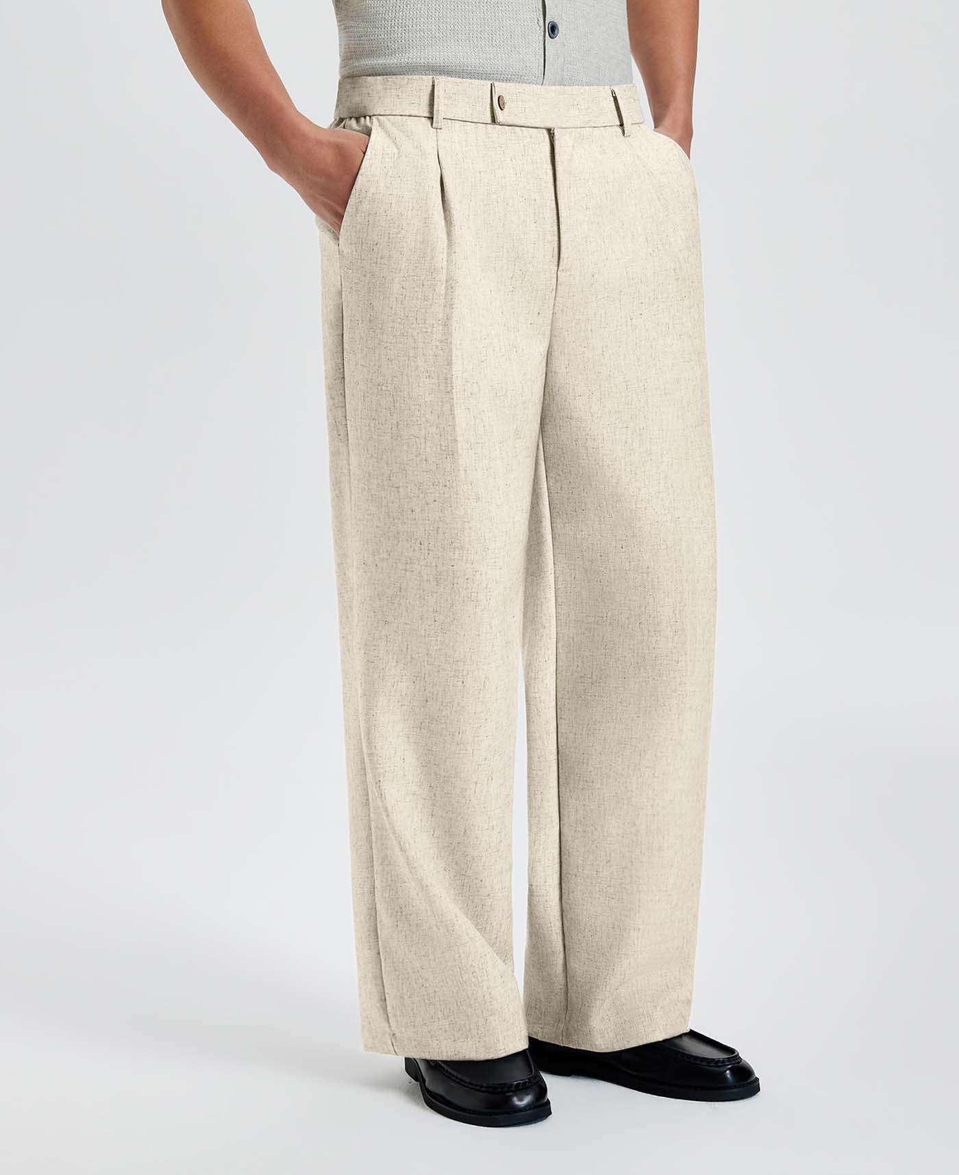 Mens Wide Leg Linen Pants – Square Waistband & Inner Drawstring